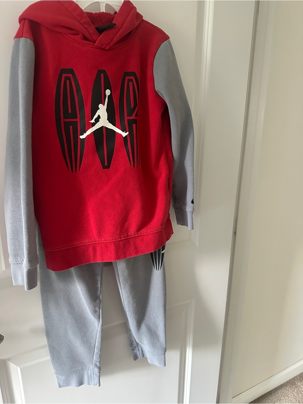 Jordan Red and Gray Kids' Fleece Hoodie & Jogger Set